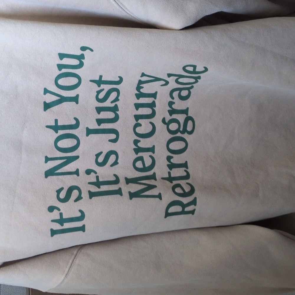 🍋✨ Mayfair Group Rare It's Not You It's Just Mercury Retrograde L/XL Tan Crew - Picture 5 of 5